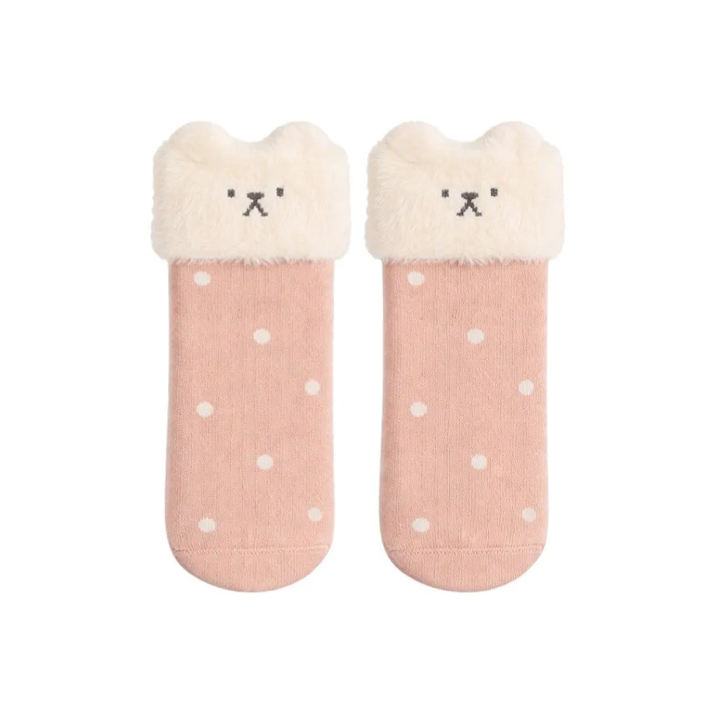 Baby & Toddler Bear Ear Warm Socks For Ages 1-3 - Pink