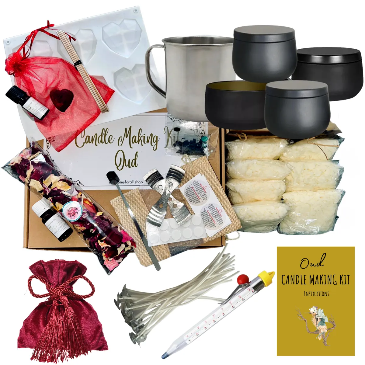 Soy Wax Candle Making Kit with Oud Fragrance - Black