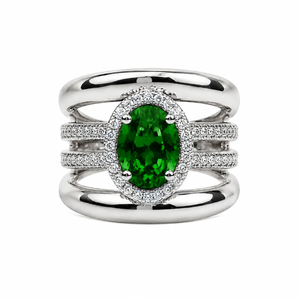 Women Green-Silver 925 Sterling Silver Statement Ring