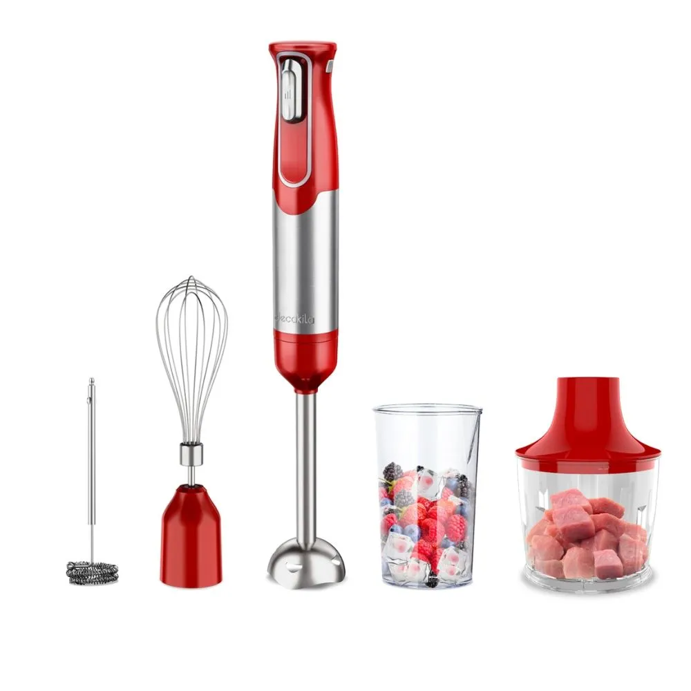 Decakila - Cordless 5-in-1 Hand Blender with 500ml Bowl & Accessories - Red