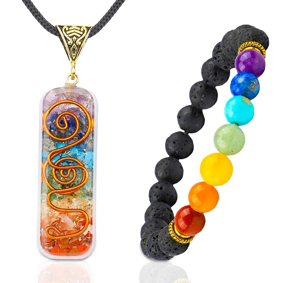 7 Chakra Orgone Healing Pendant Necklace and 7Chakra Healing Reiki Bracelet