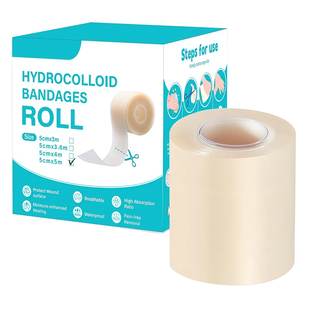Multifuction 2inx16ft Hydrocolloid Roll Bandages,Waterproof,Self-Adhesive