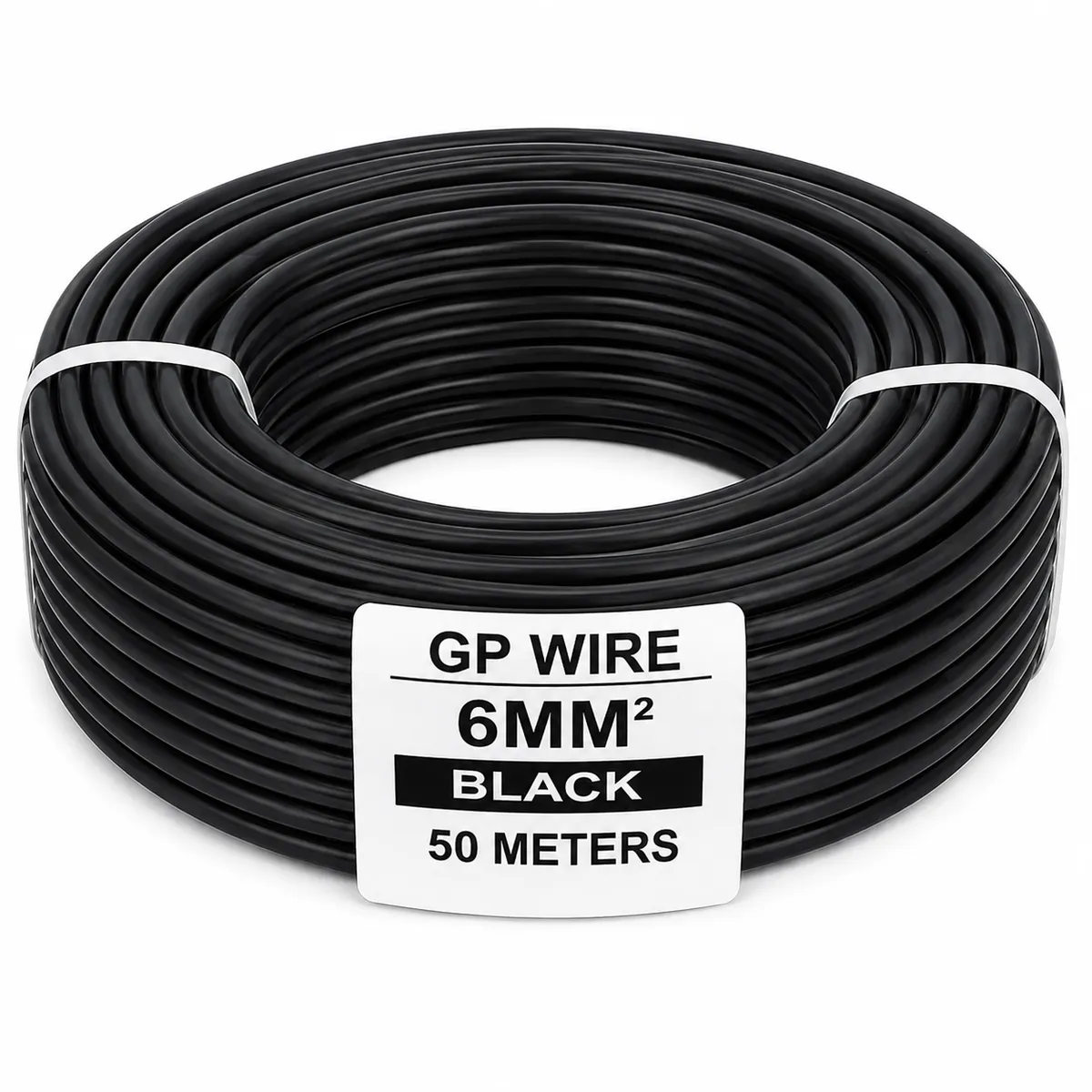 GP Wire 6mm 50m Roll Full Copper PVC Insulated Electrical Cable - Black
