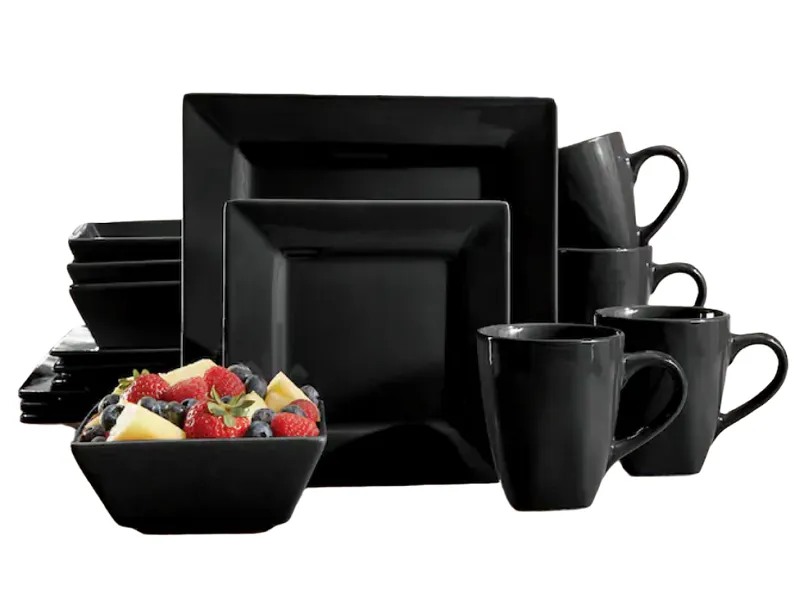 PP 16 Pieces Square Dinner Set - Black