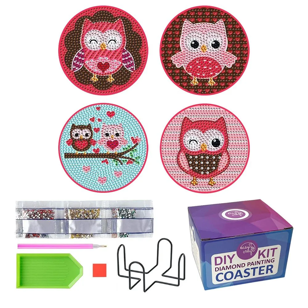 Easy Craft 4pcs Diamond Painting Coaster DIY Kit - Cute Owl
