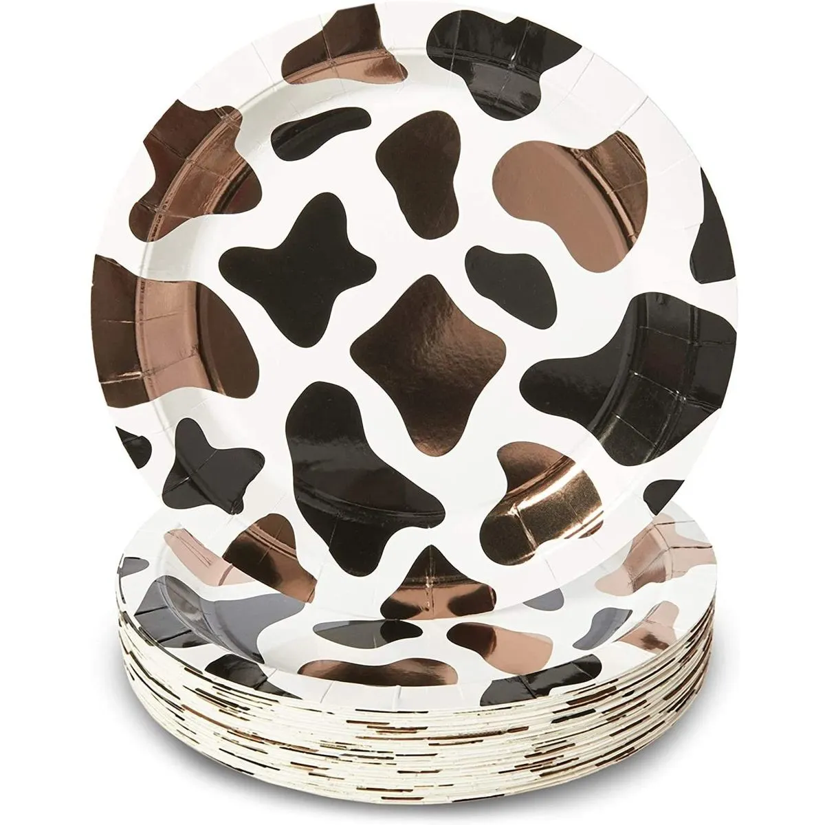 Topika Cow Print Disposable Paper Plates for Farm Animal Party, 80/48 Pack - 48 Pack
