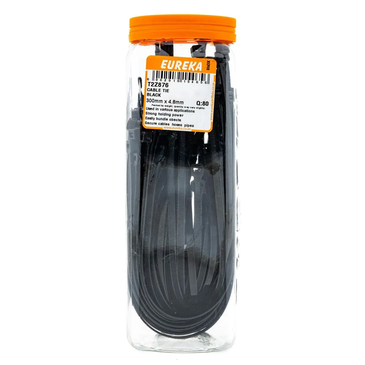 EUREKA Cable Tie Black 300mm x 4.8mm Q:80 T2Z876