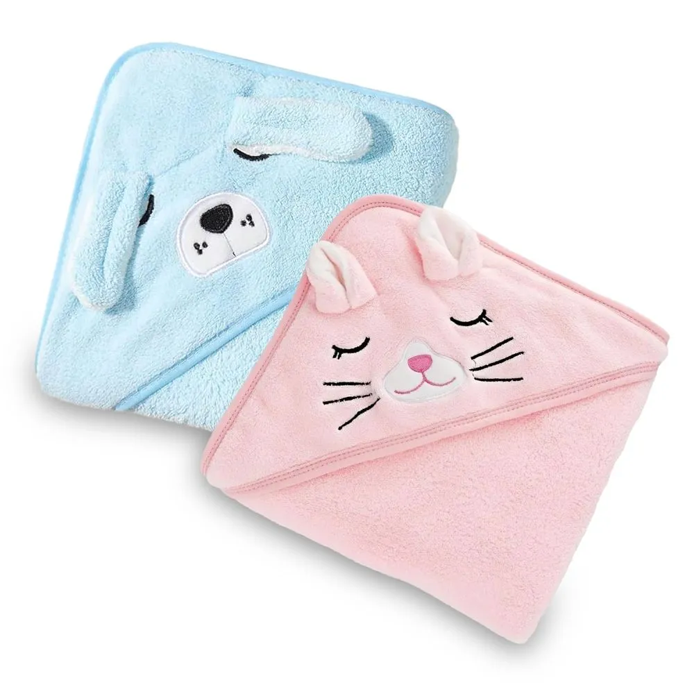 2 Pack Hooded Baby Towels - Premium Ultra Soft Organic Baby Bath Towel - Blue+Pink