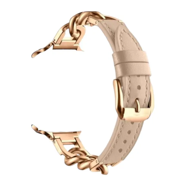 PU Leather & Gold Chain Strap for Smartwatches - 38/40/41mm - Beige