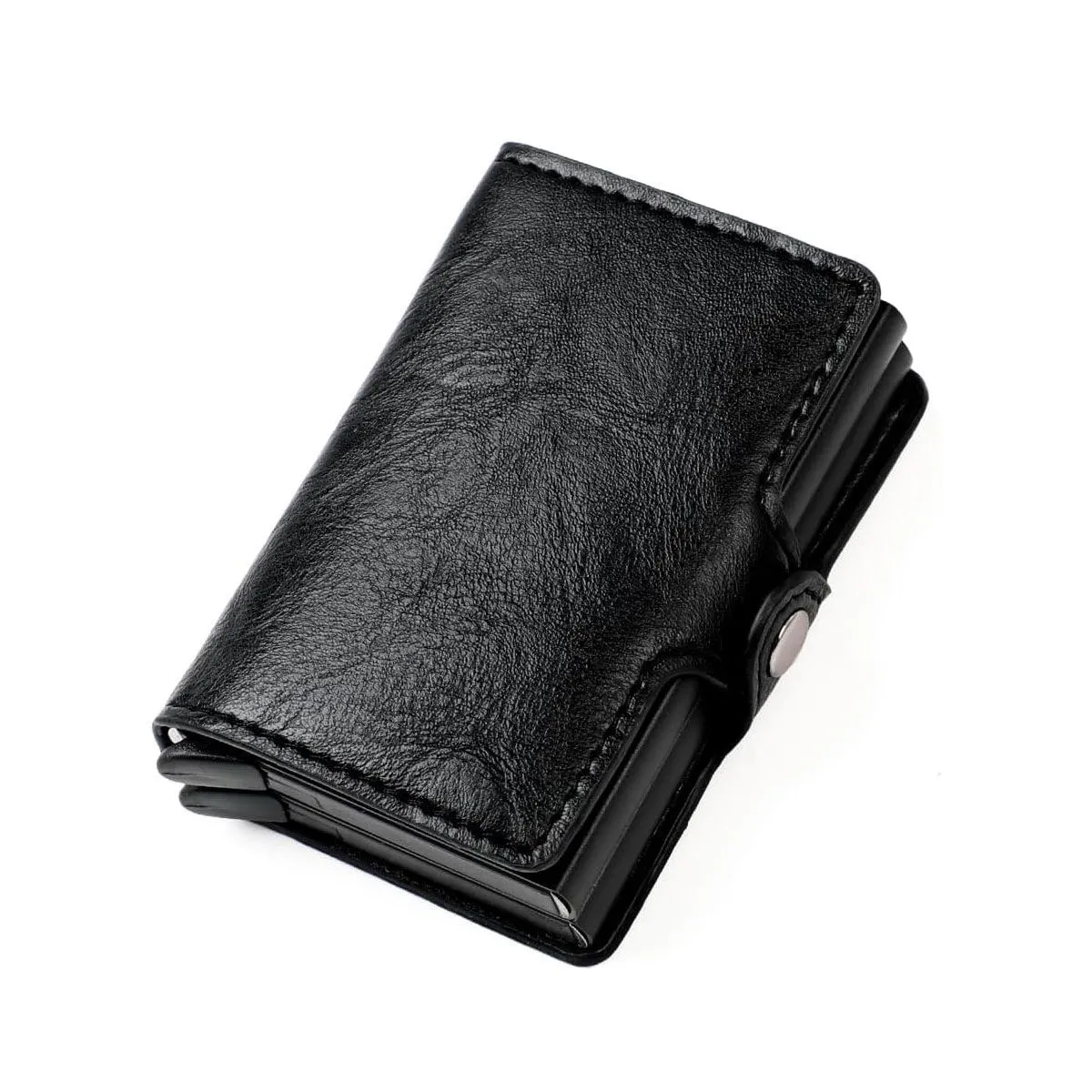 Leather Pop Up Card Holder Wallet with 2 Cases RFID Blocking - Black