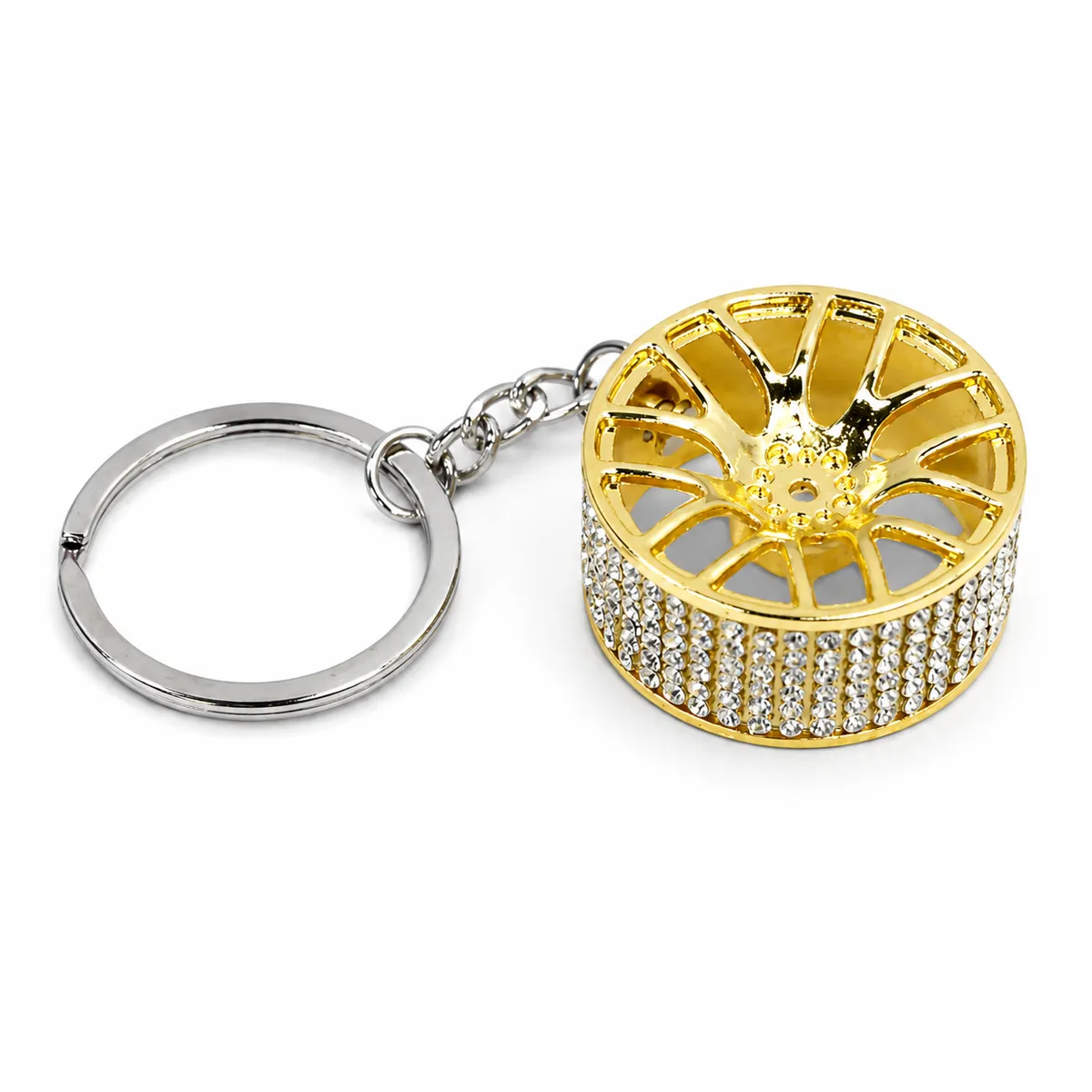 Diamond Bling Alloy Wheel Keyring - Gold