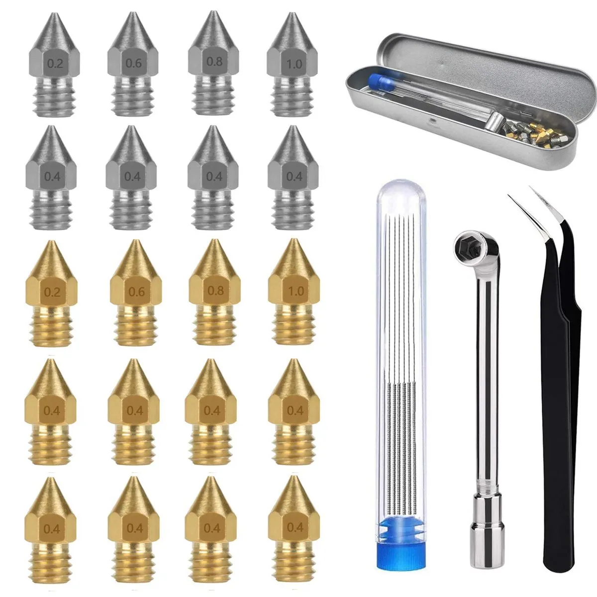 29 PCS 3D Printer Cleaning Tool Kit & MK8 Stainless Steel Brass Nozzles