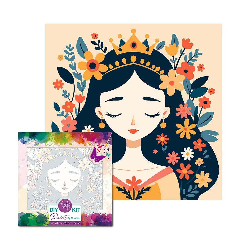 Easy Craft Paint by Number Kids DIY Kit, 20x20cm - Princess and Flowers - Princess and Flowers-12C