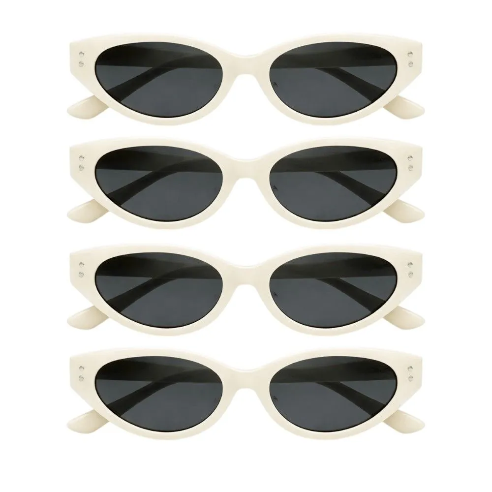 4 Pack - Vintage Oval Sunglasses - White & Black