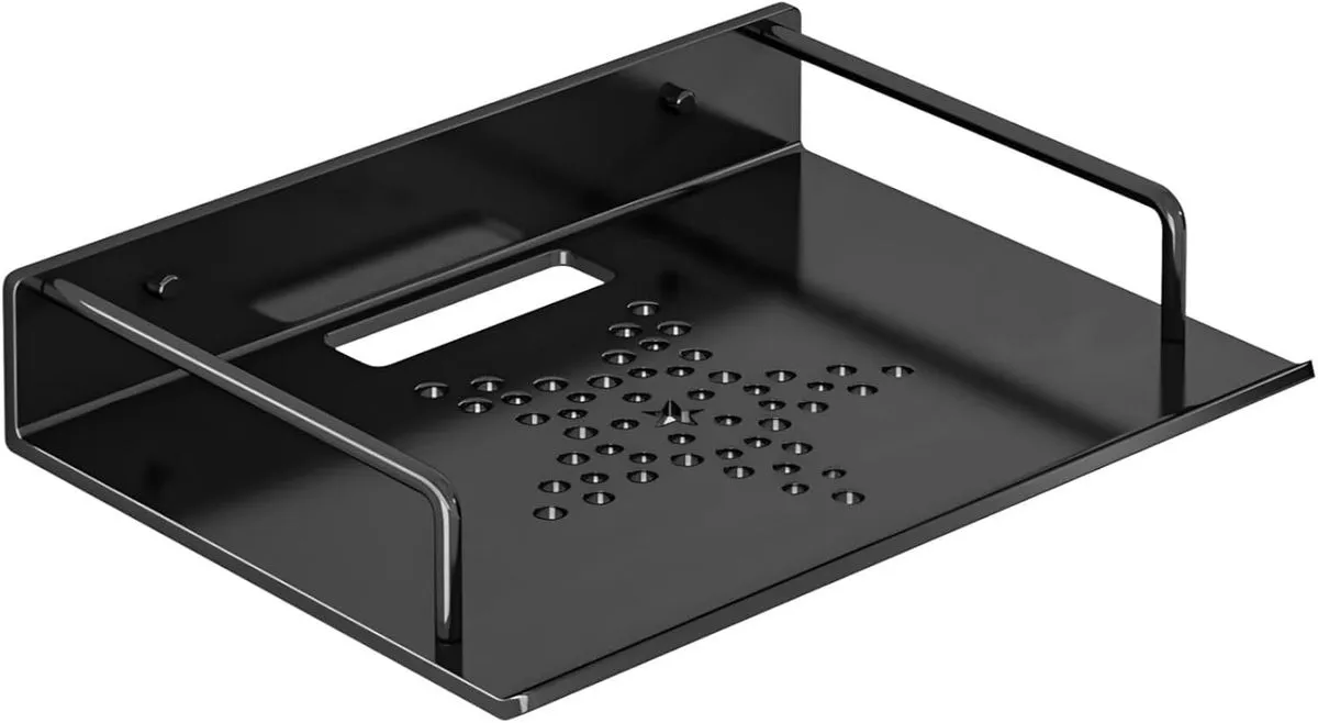 Wall-Mounted Projector Shelf, Black Aluminum Holder With Ventilation,