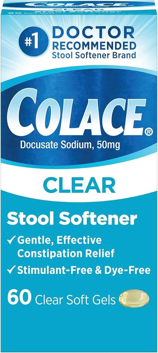 Colace Clear Stool Softener for Gentle Effective Constipation Relief - 60ct