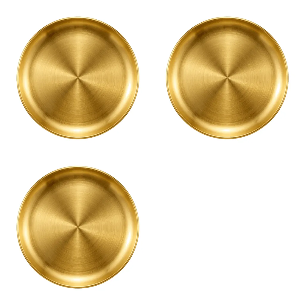 3 Pack - 20cm Stainless Steel Food Serving Tray - Gold