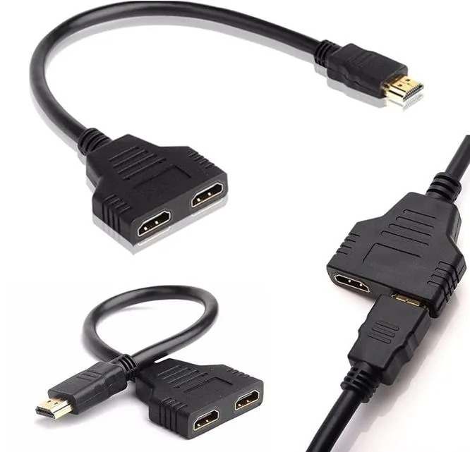 1 To 2 HDMI Splitter Cable Full HD Video Adapter for TV Monitor Projector..