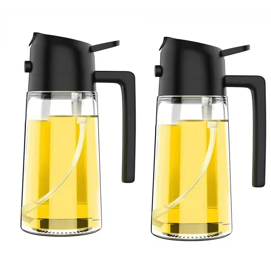 2 Piece 600ML Glass Oil & Vinegar Spray Bottle Kitchen Cooking - Black