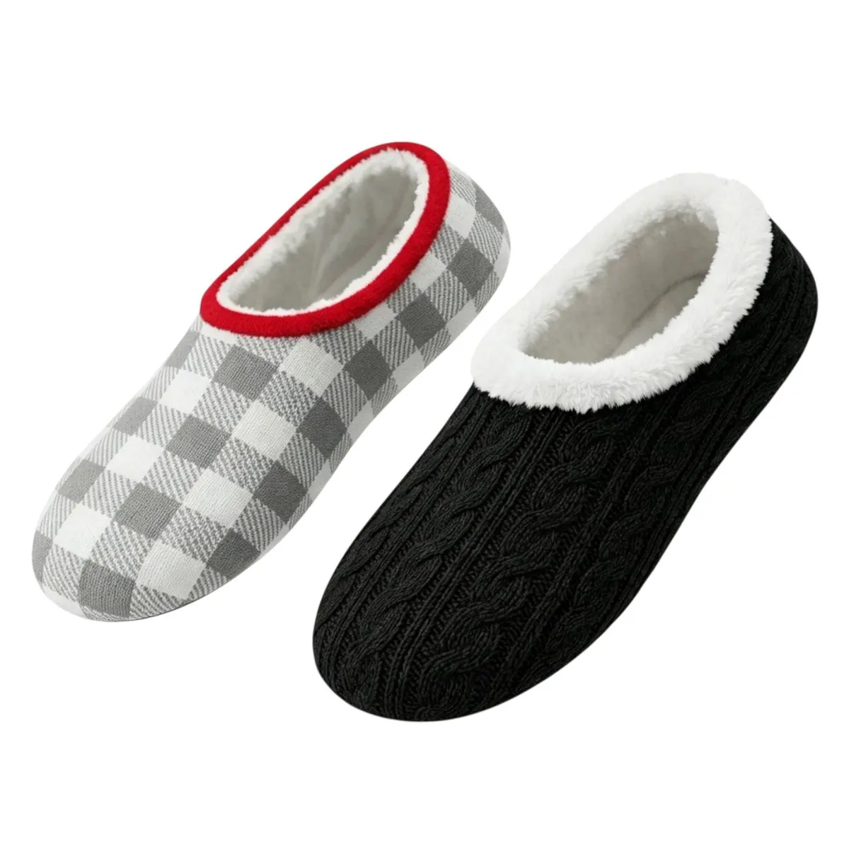 4 Pack Winter Knitted Ladies Fleece Lined Slippers Sock NonSkid Sole UK 3-6 - Black, Grey