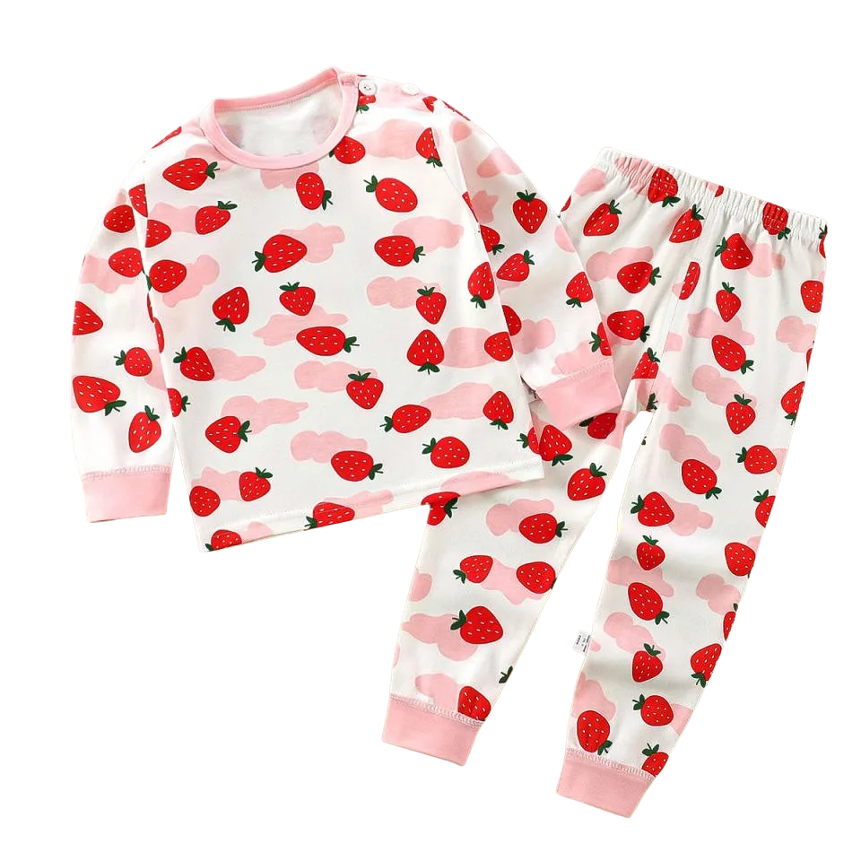 Girls Winter Long Sleeve Cotton Pyjamas/Sleepwear - Strawberry