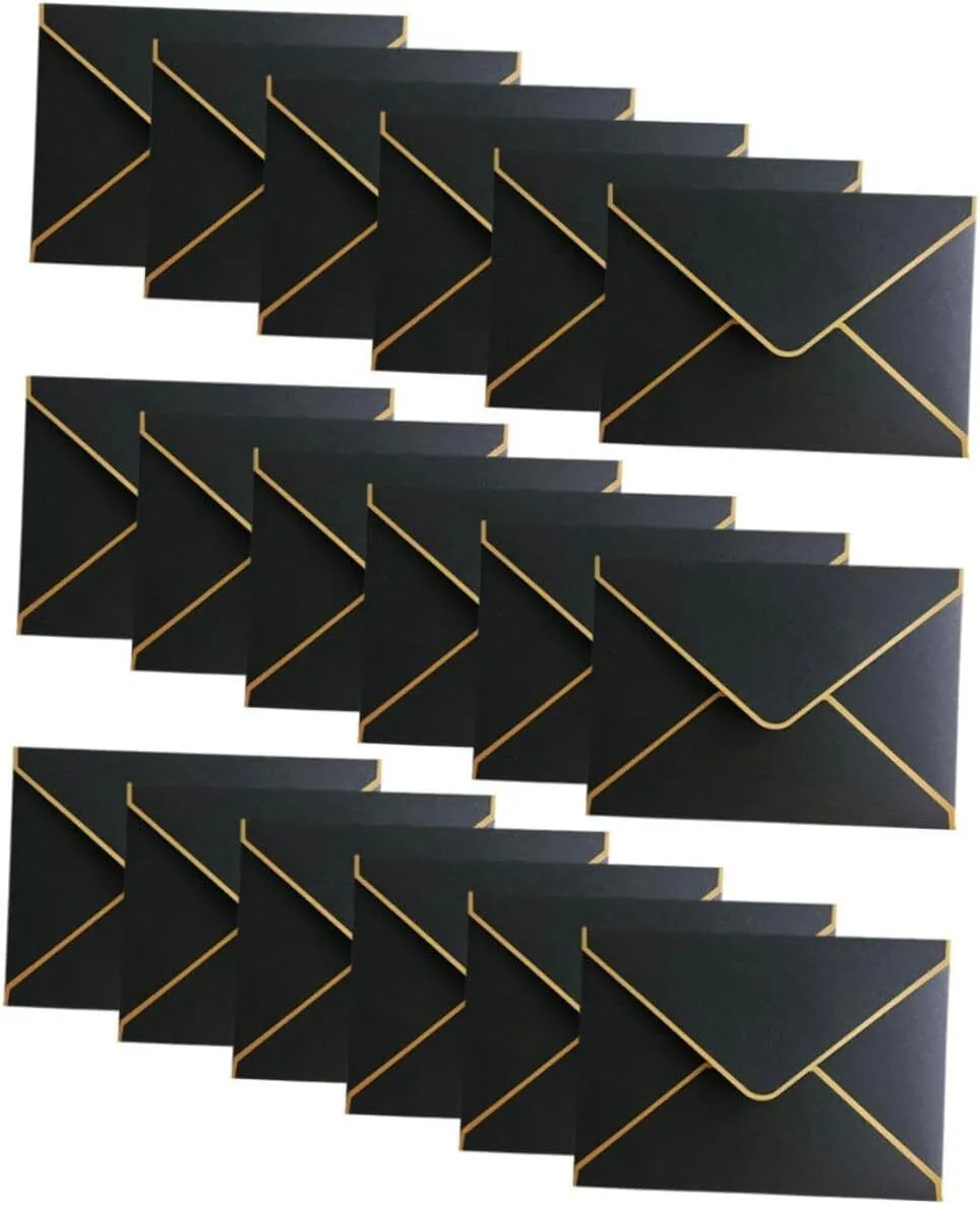 50pcs Black Wedding Envelopes with Gold Foil Border 13.5x18.5cm V-flap
