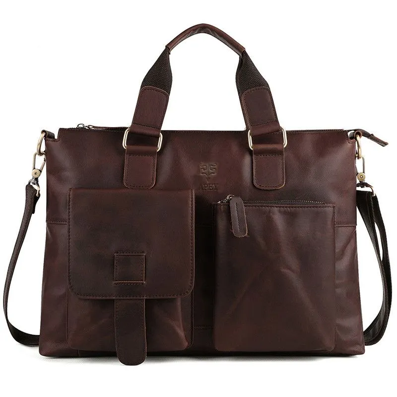 APEY - Leather Bags Briefcase Laptop Bag - Premium 1st Layer Cowhide Bag - Sienna