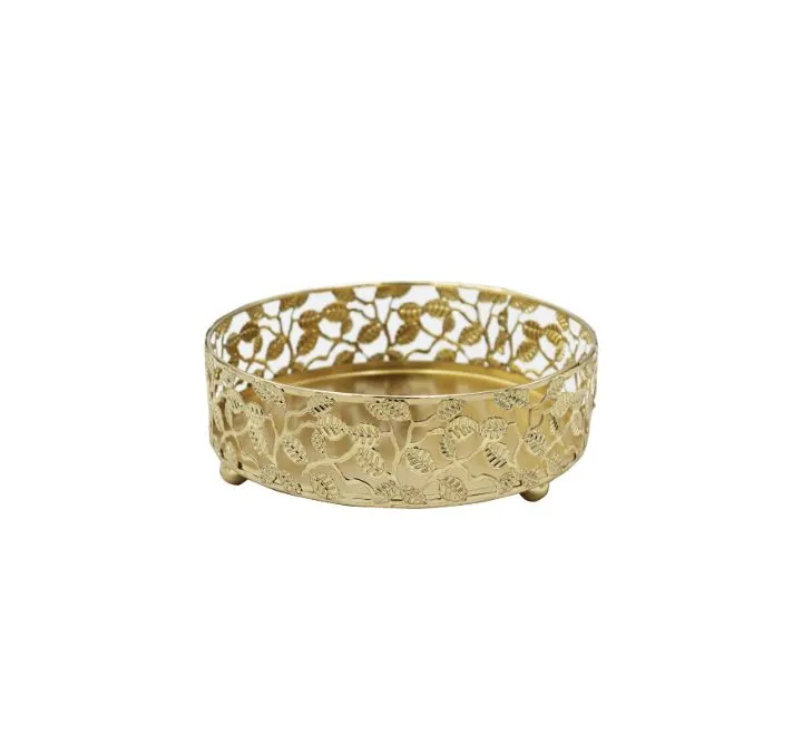 Round Decorative Tray Leaf Frame - Gold