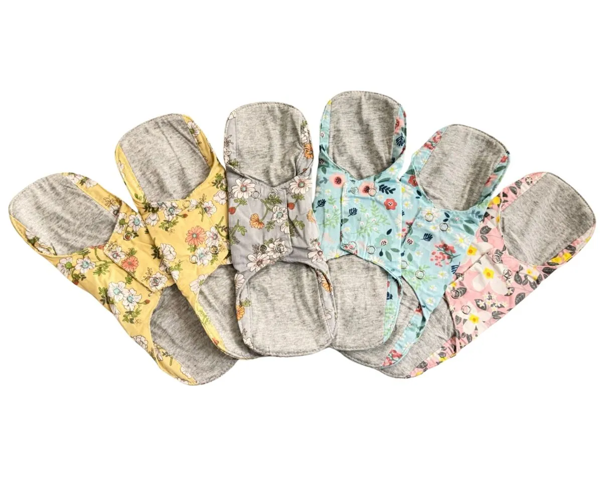 6-Pack Floral Reusable Sanitary Pads - Large