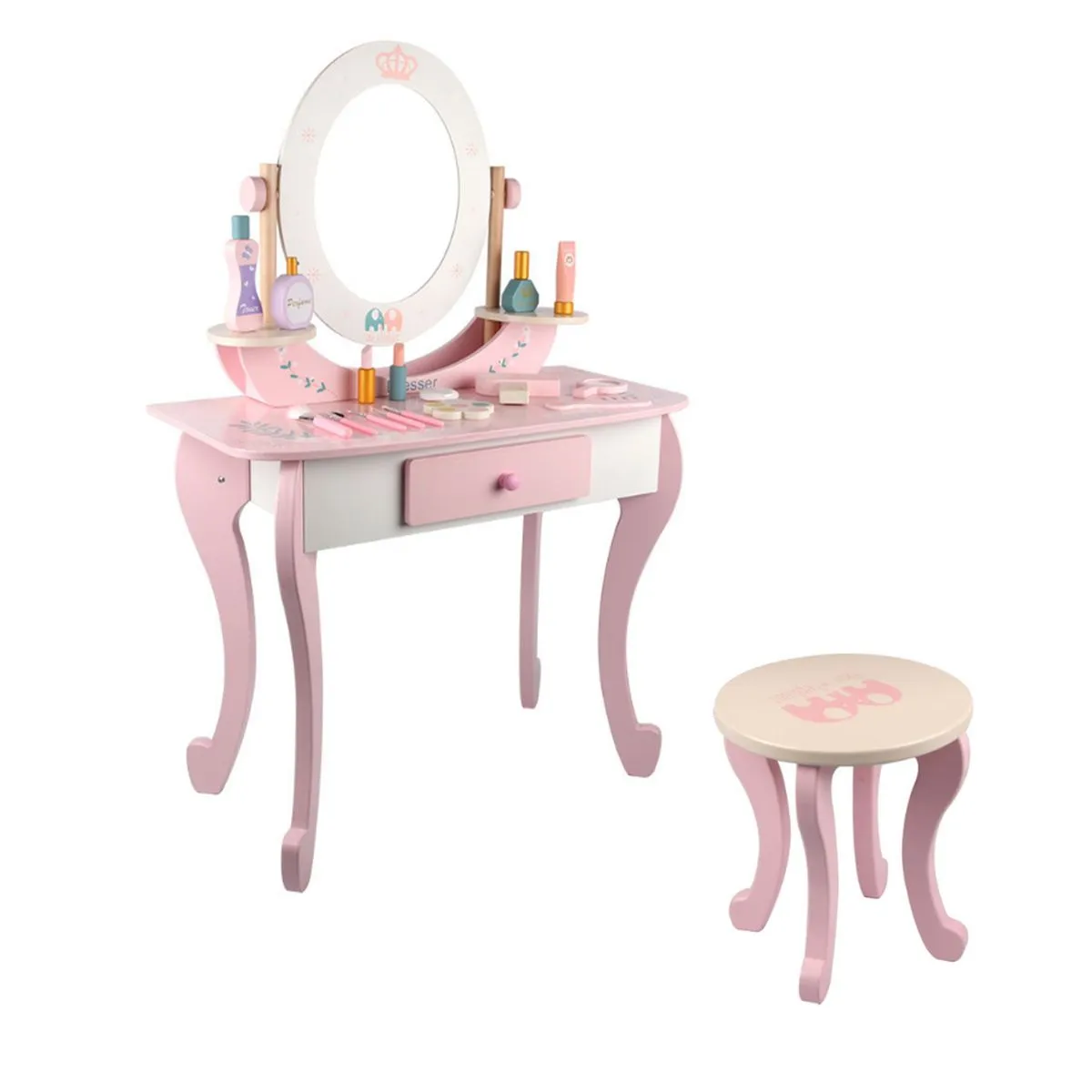 Girls Makeup Table, Kids Vanity Table&Chair Set,Toddler Pretend Play Set - Pink