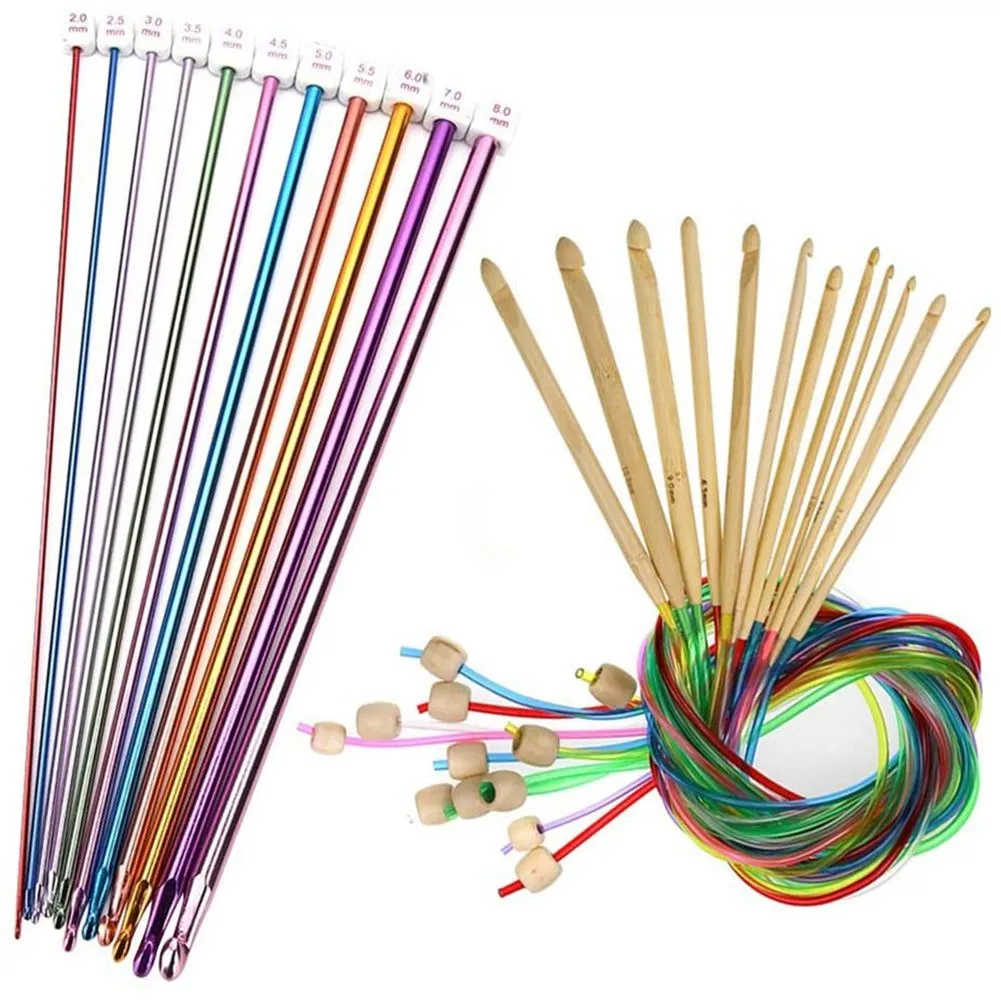 23 Pieces Tunisian Crochet Hooks Set with Bead Carbonized Bamboo Hook
