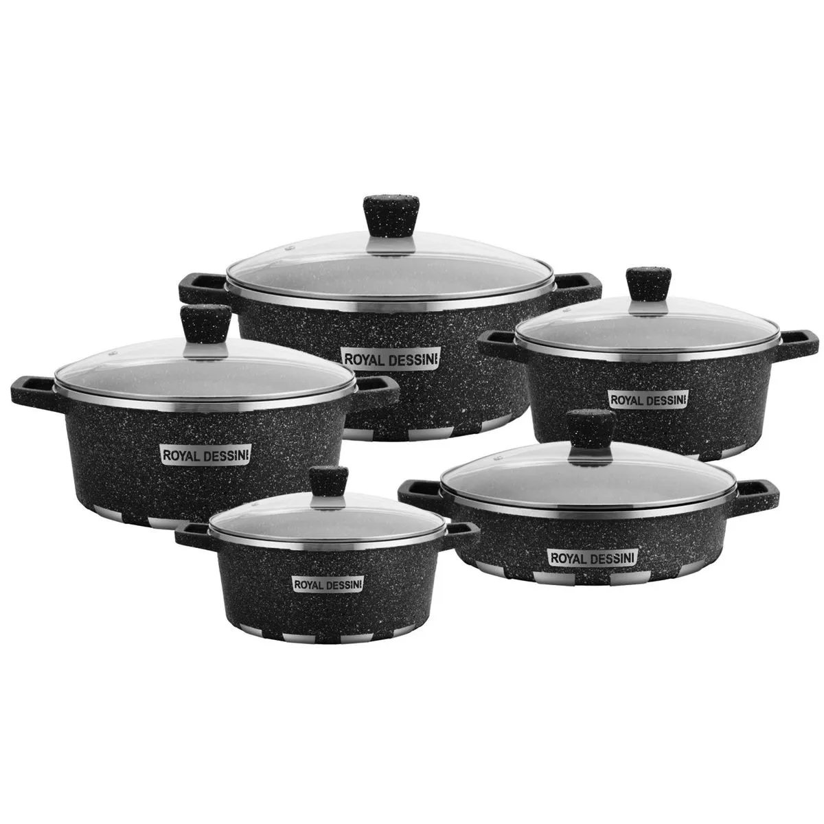 10Pieces Non-Stic High Quality Ceramic Marble Cookware Set - Black