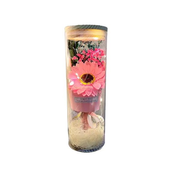 Dry flowers fragrant soap flowers sunflowers roses glass bottle decoration - Pink