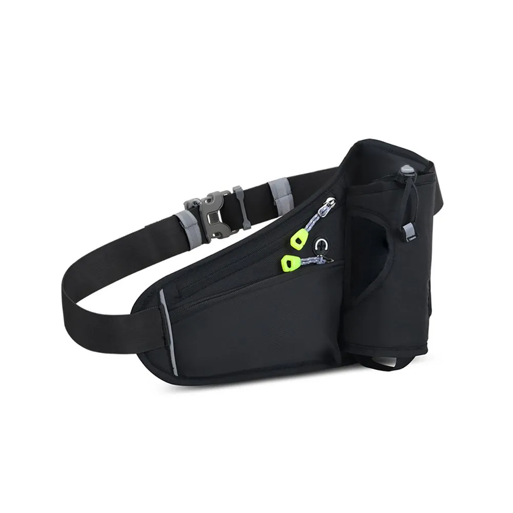 Running Waist Belt with Bottle Holder Hydration Running Waist Pack - Black
