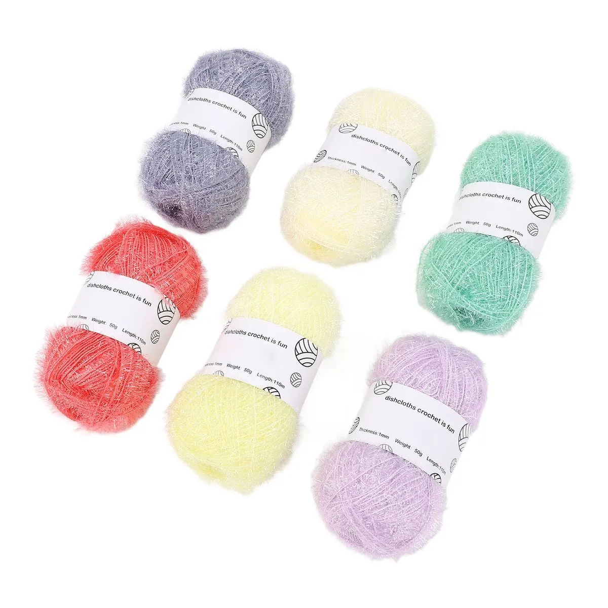 Scrubby Yarn Sparkle Pastel Glitter 6 Rolls for Crochet Dishcloth Doll Bag