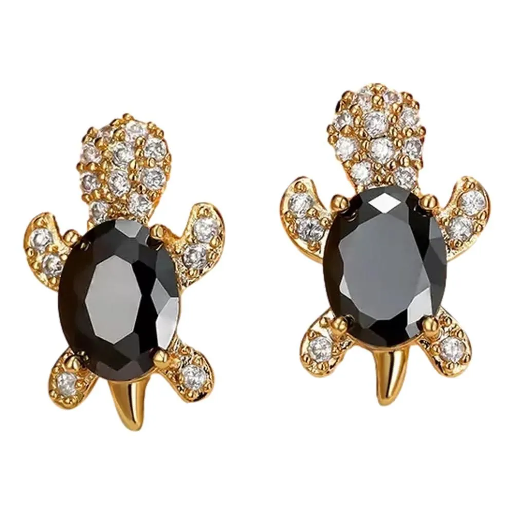 Fashion Jewellery Cubic Zirconia Turtle Stone Stud Earrings - Calaverite