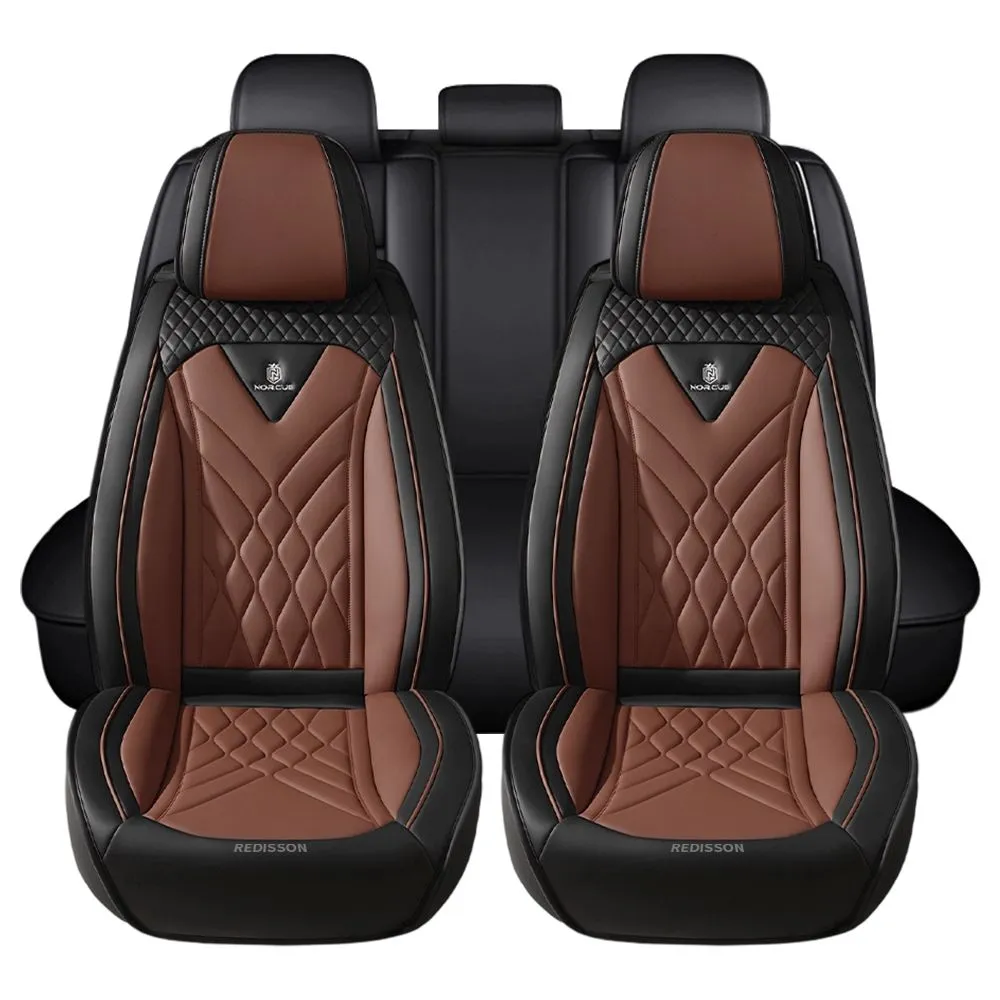 Redisson 5 Seater Universal Faux Leather Car Seat Cover Waterproof Full Set - Brown, Black