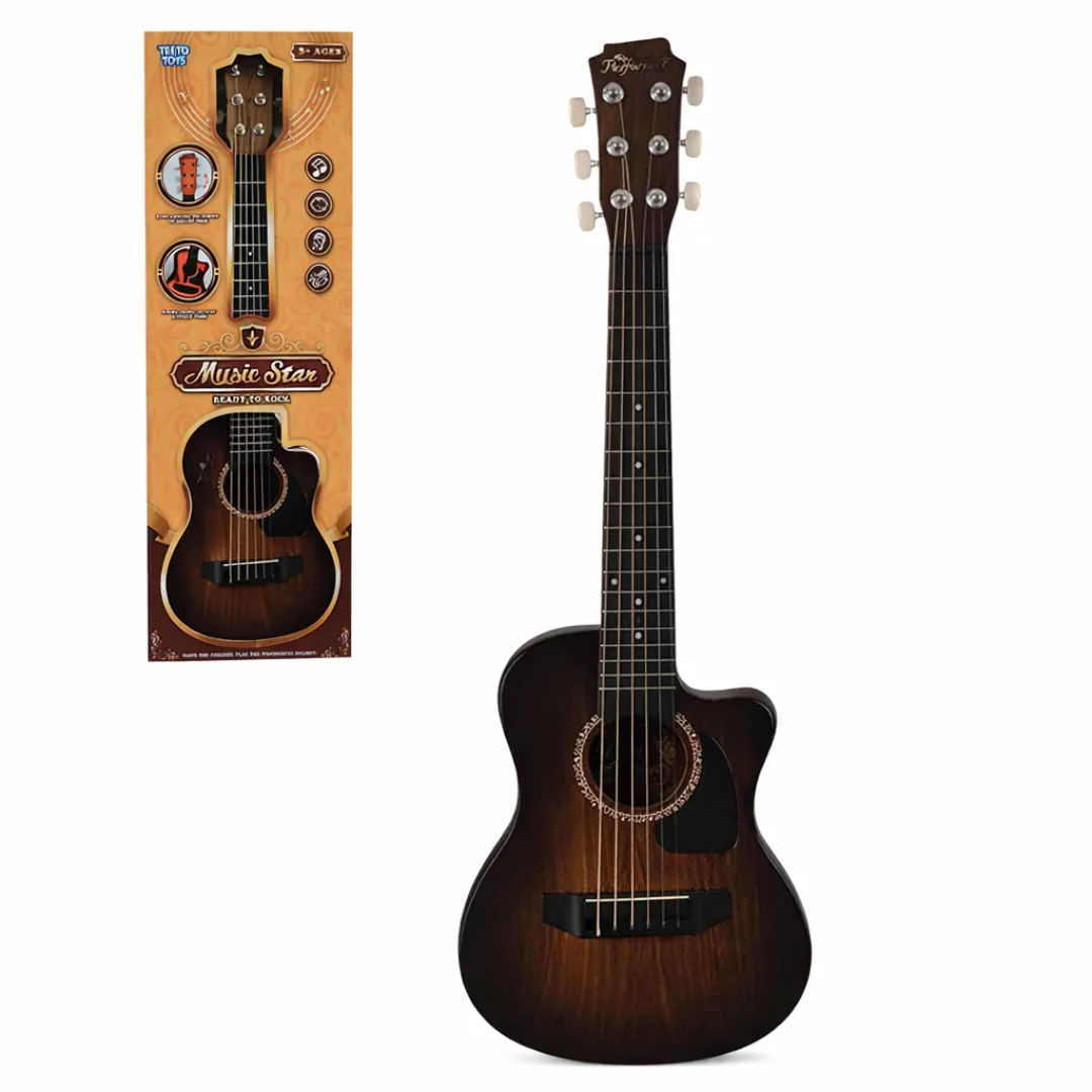 Kids Acoustic Toy Guitar - Wooden Musical Instrument - Toys for Kids - Dark Brown