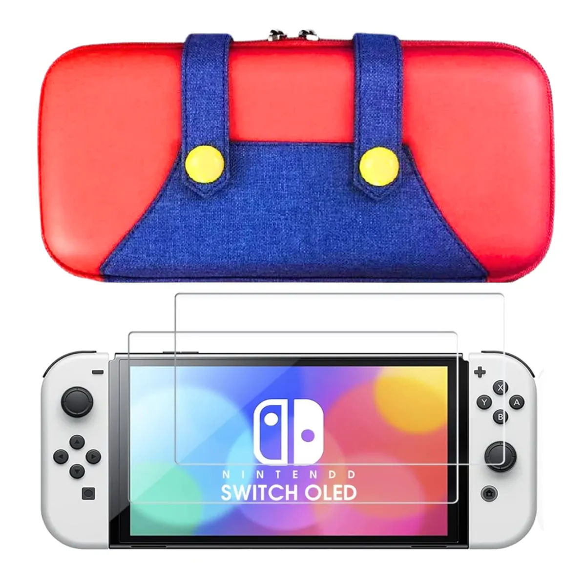 Gamer Guard Red & Blue Case for Nintendo Switch OLED + 2 Screen Protectors