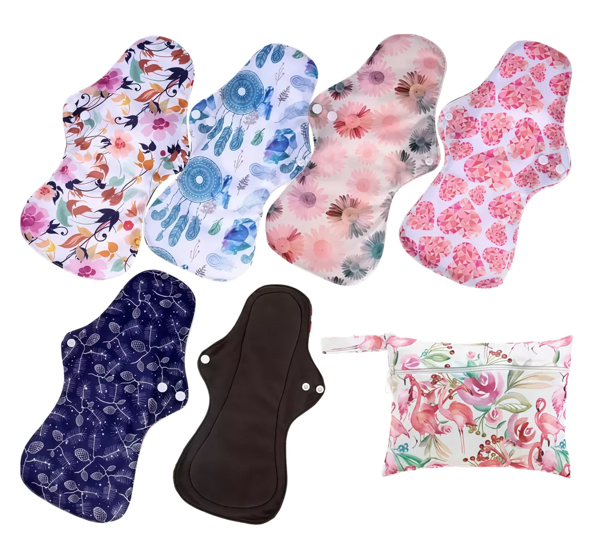 Kingdushi 6pcs/Set Reusable Menstrual Pads Including 1pc Mini Wet Bag