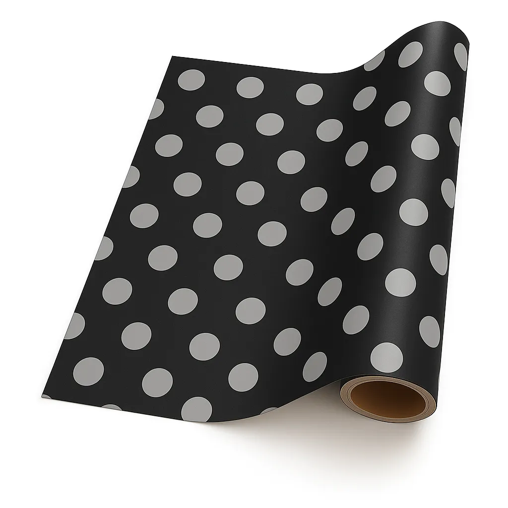 Gift Wrapping Paper 5m Roll - Black & Silver Stripe & Dot - Black & Silver Dot
