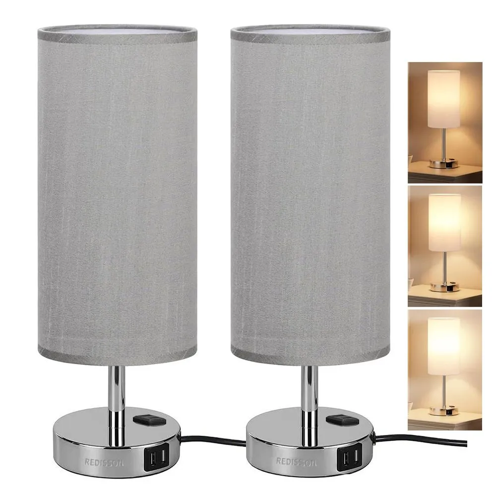 Bedside Touch Table Lamp with AC Outlet & Dual USB-A Charging Ports 2Pcs - Grey