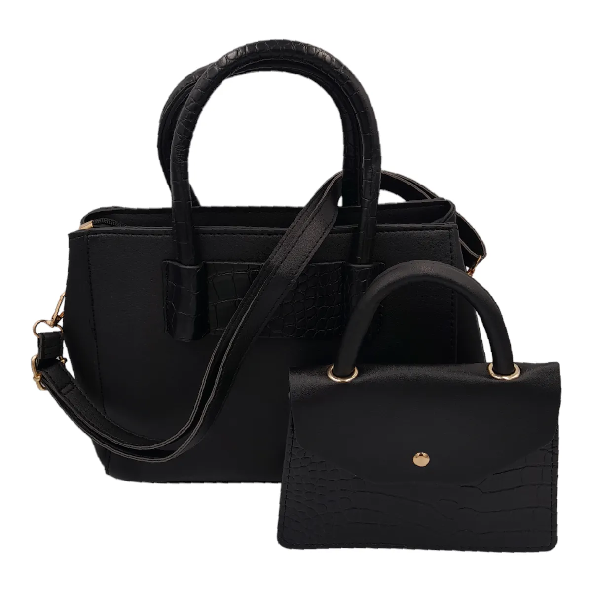 Modern 2-Piece Handbags for Women with Crossbody Shoulder Strap Ladies Bags - Black