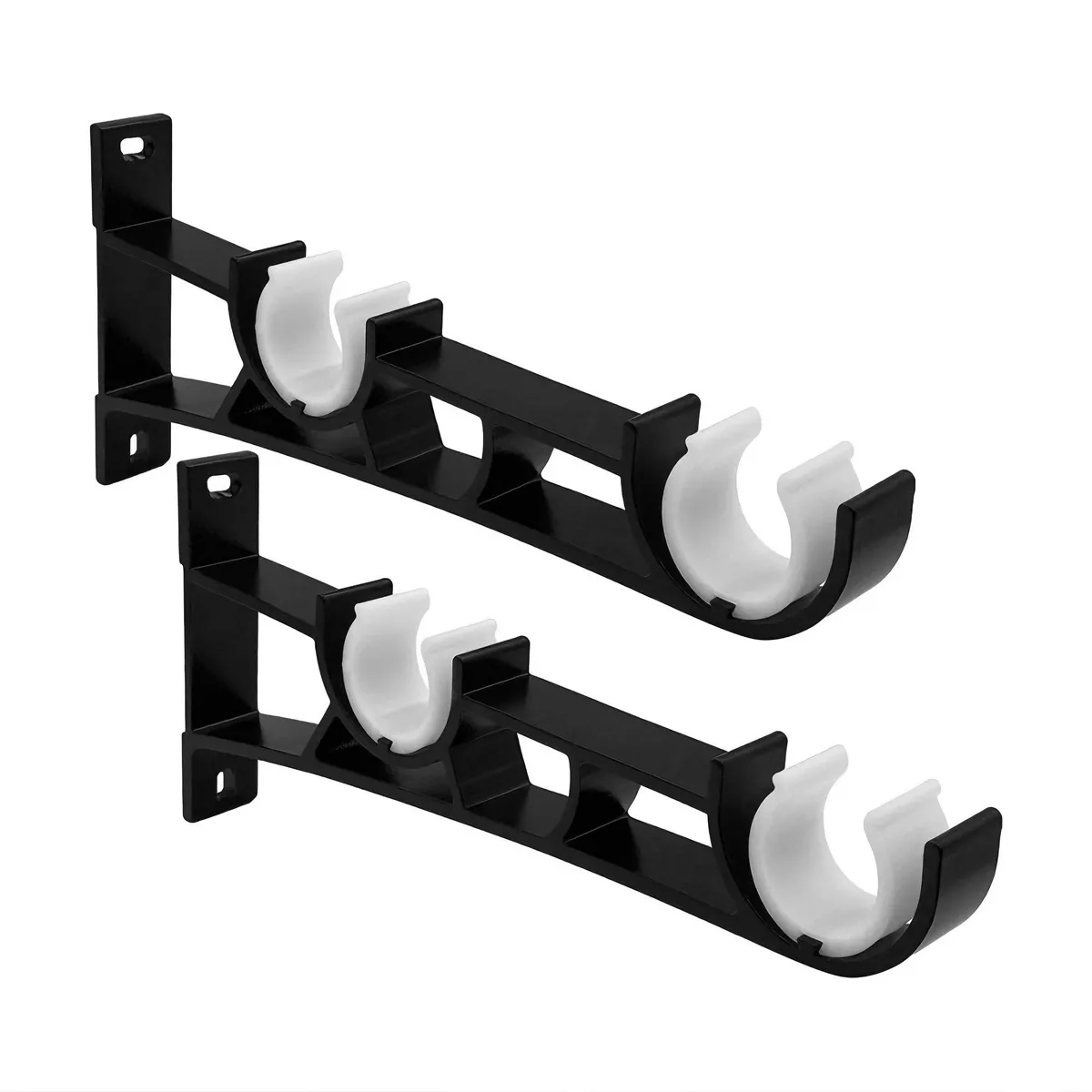 Universal Double Curtain Rod Brackets,Wall-Mounted Hangers for Curtain Rods - Black, White