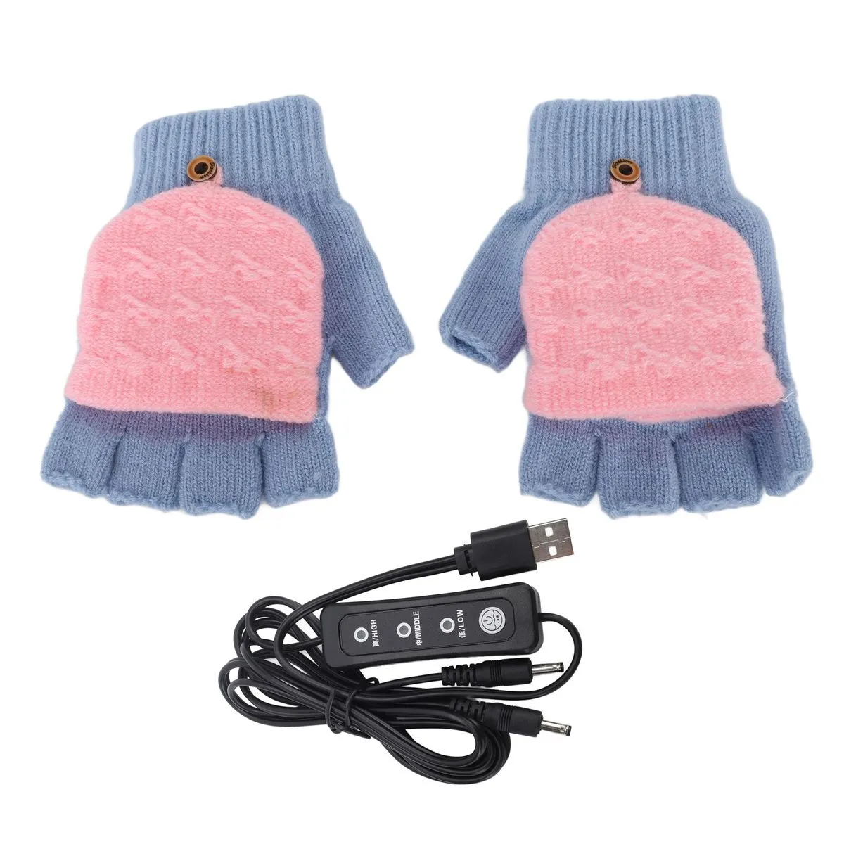 Blue USB Heated Fingerless Winter Gloves Daily Use
