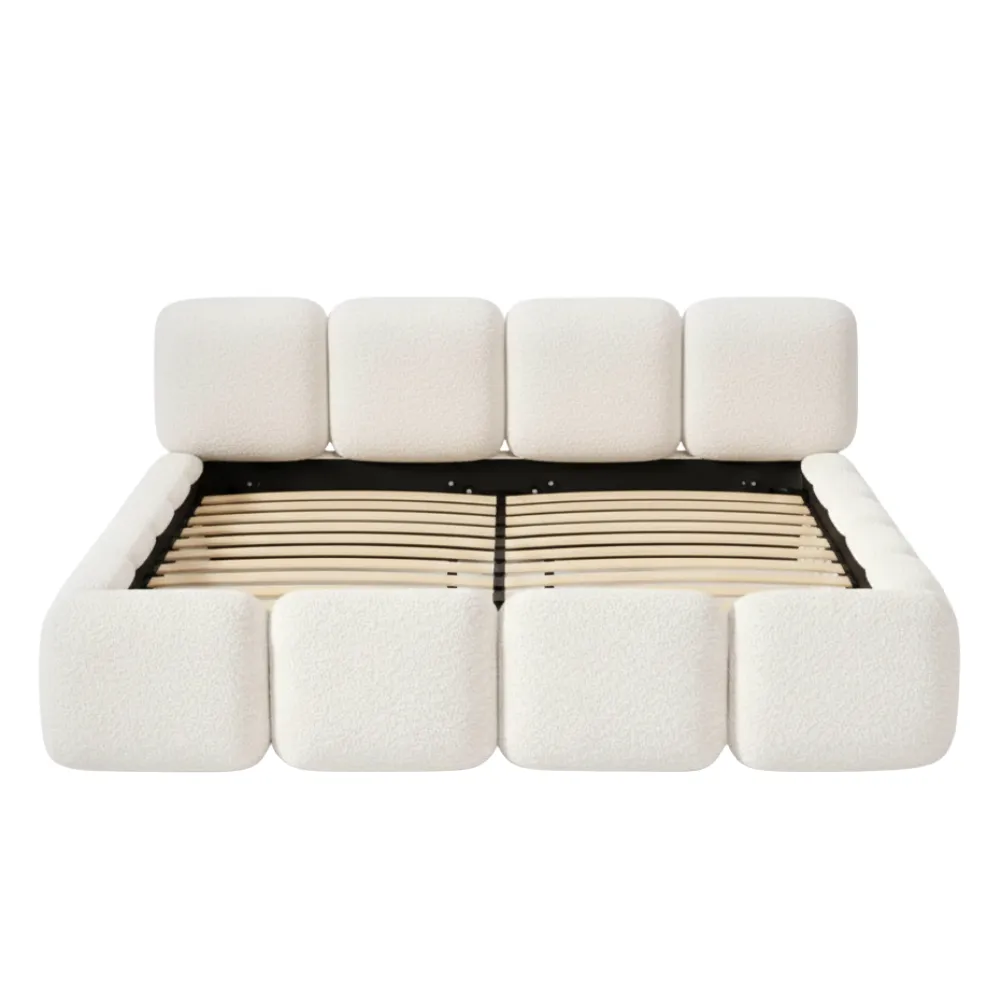 Cuare Square-Paneled Upholstered Headboard & Matching Base Set