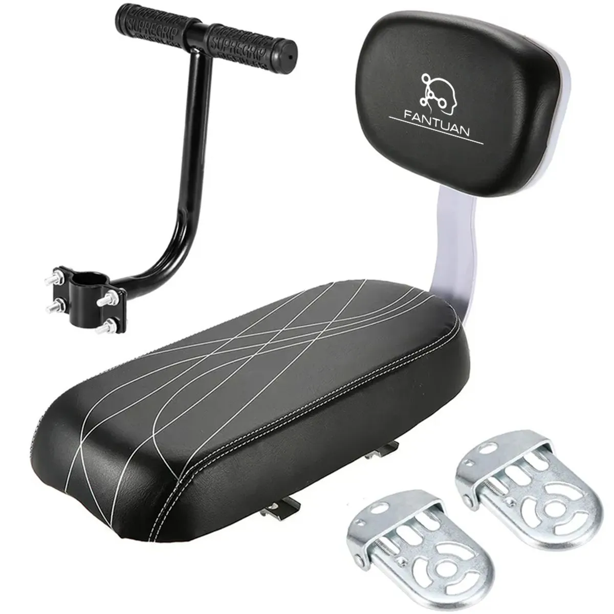 FANTUAN Kids Bike Seat Bicycle Rear Armrest Backrest Cushion Set for Child - Black