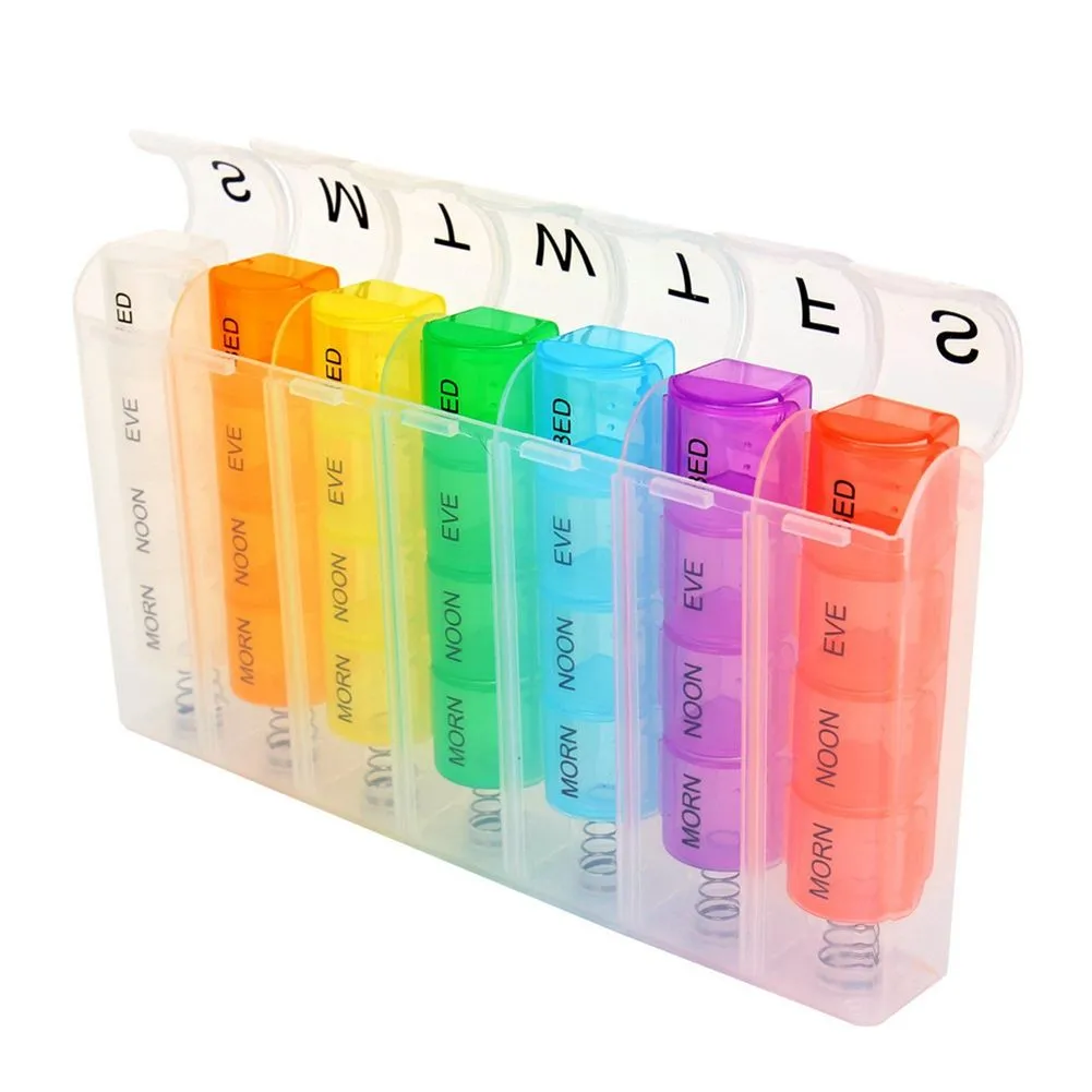 Portable Weekly 7 Day Push Button Pill Holder Travel Medicine Box