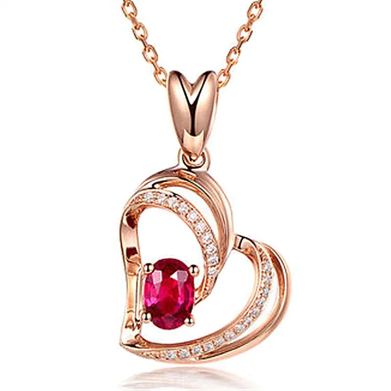 Trendy Rose Gold Chain Necklace For Women Jewelry Classic Crystal Heart