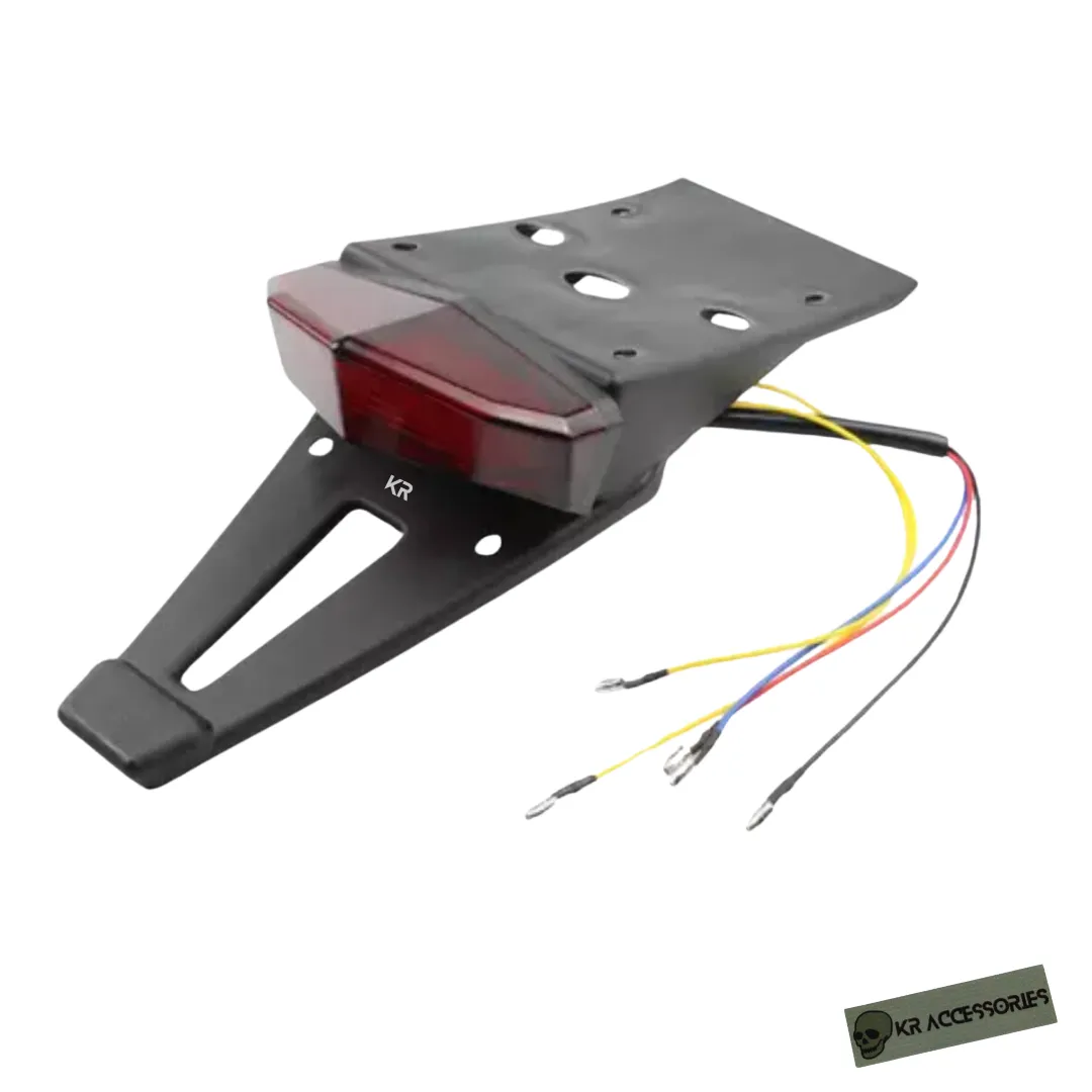 KR Motorcycle Rear Fender- LED Brake Tail Light & Indicators (12V) - Black/Red